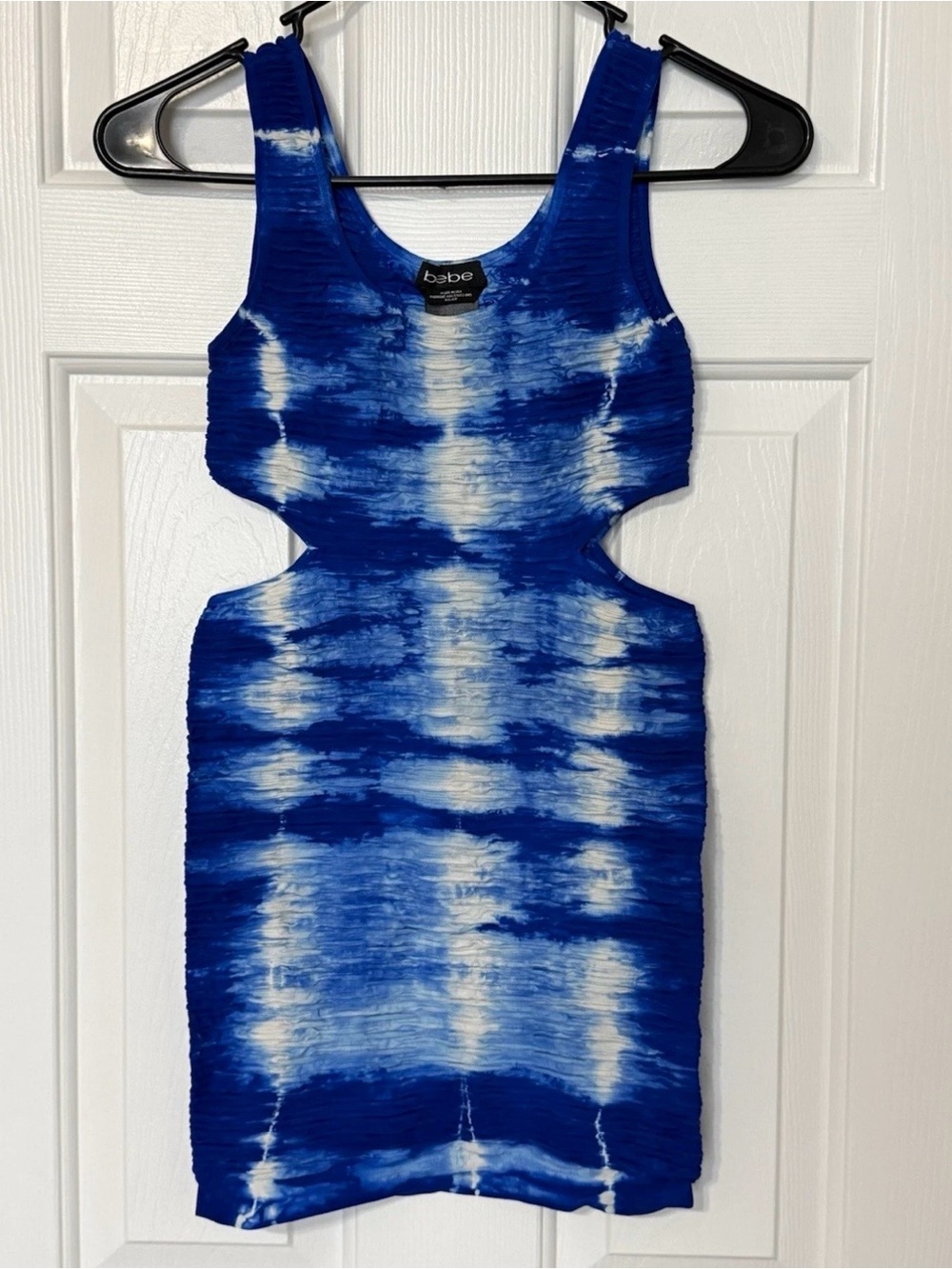 Vtg Y2K Bebe Blue Tie Dye Cutout Bodycon Mini Dress Petite Small